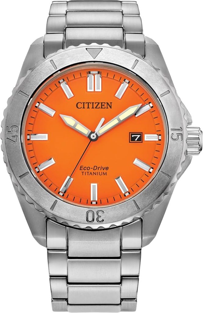 Die solarbetriebene Designer Uhr Citizen Eco-Drive AW1840-50X Titan für Herren mit orangenem Zifferblatt