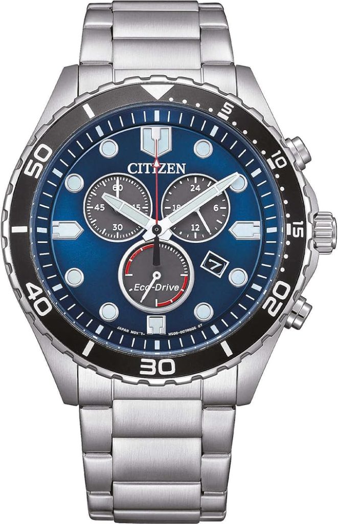 Die solarbetriebene Designer Uhr Citizen AT2560-84L für Herren mit blauem Zifferblatt - Chronograph