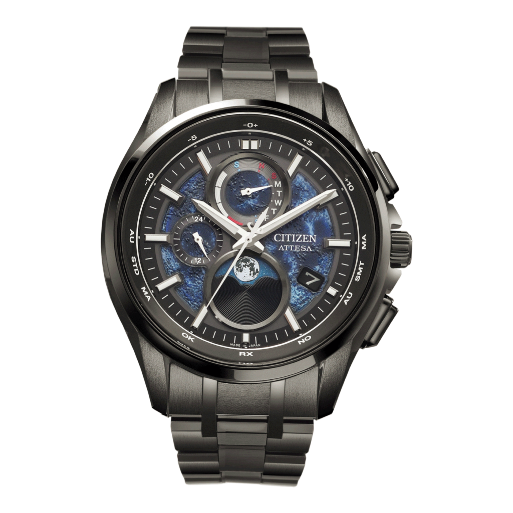 Die solarbetriebene Designer Uhr Citizen BY1008-67L Attesa Hakuto-R für Herren mit blauem Zifferblatt und Mondphasenanzeige