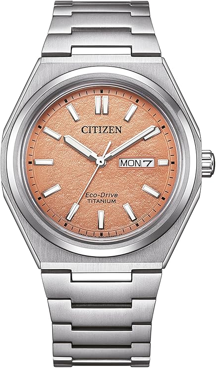 Die solarbetriebene Designer Uhr Citizen AW0130-85Z Super Titanium™ für Herren mit orangenem Zifferblatt