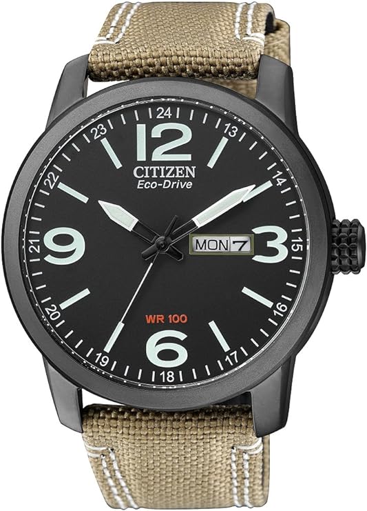 Die solarbetriebene Designer Uhr Citizen Eco-Drive BM8476-23EE für Herren mit beigem Nylonarmband