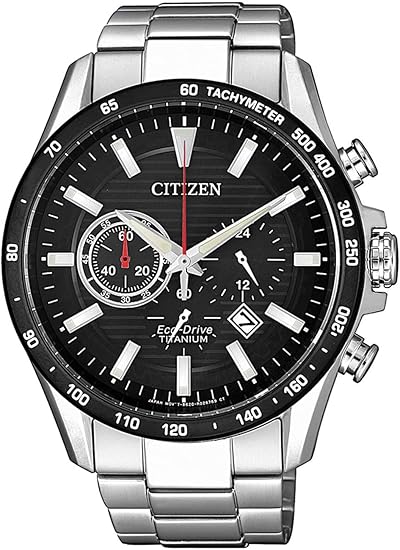 Die solarbetriebene Designer Uhr Citizen Eco-Drive Super Titanium ™ CA4444-82E für Herren mit schwarzem Zifferblatt und Tachymeter