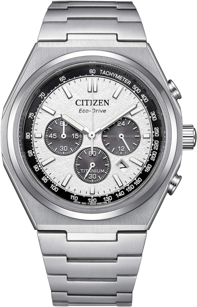 Die solarbetriebene Designer Uhr Citizen Eco-Drive CA4610-85A Super Titanium™ für Herren mit drei Hilfszifferblättern