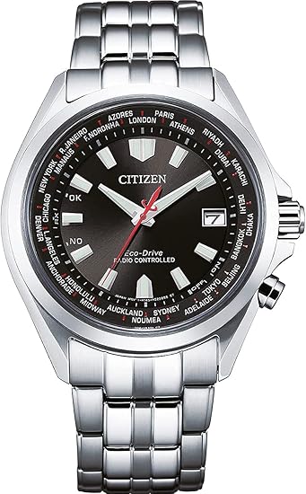 Die solarbetriebene Designer Uhr und Funkuhr Citizen Eco-Drive CB0220-85E für Herren mit schwarzem Zifferblatt 