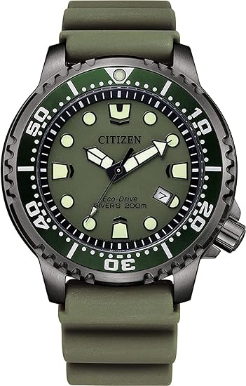 Die solarbetriebene Designer Uhr Citizen Promaster Eco-Drive Diver BN0157-11X für Herren mit olivgrünem Zifferblatt