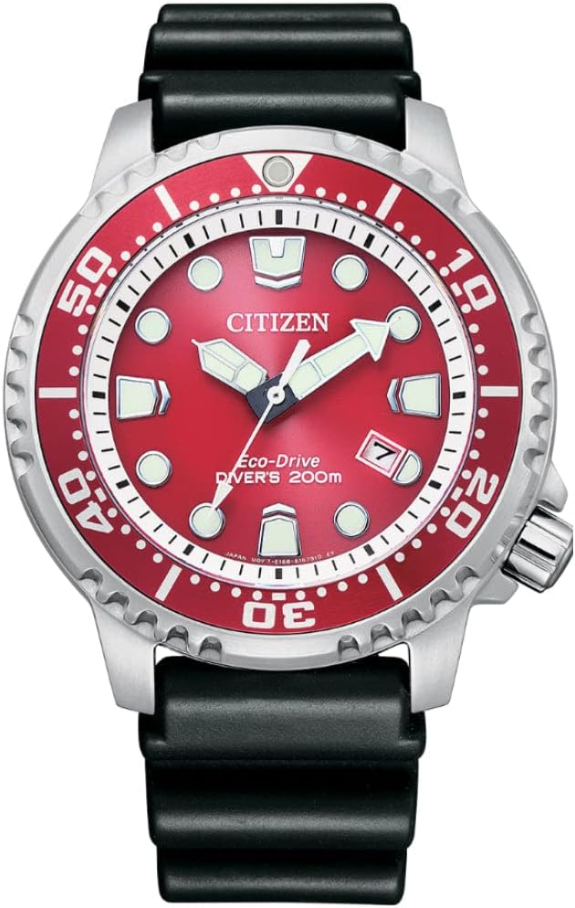 Die solarbetriebene Designer Uhr Citizen Promaster Eco-Drive Diver BN0159-15X für Herren mit rotem Zifferblatt