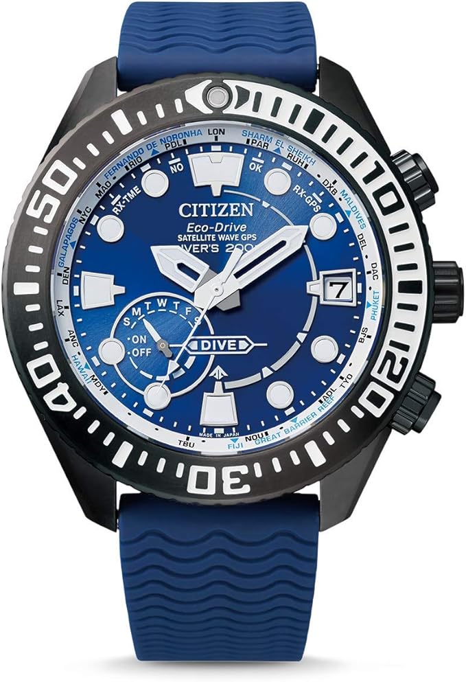 Die solarbetriebene Designer Uhr Citizen Satellite Wave GPS Diver 200M CC5006-06L für Herren mit blauem Zifferblatt - eine grandiose Taucheruhr