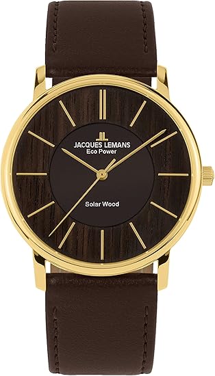 Die solarbetriebene Designer Uhr JACQUES LEMANS 1-2105B Eco-Power für Herren mit braun-schwarzem Zifferblatt