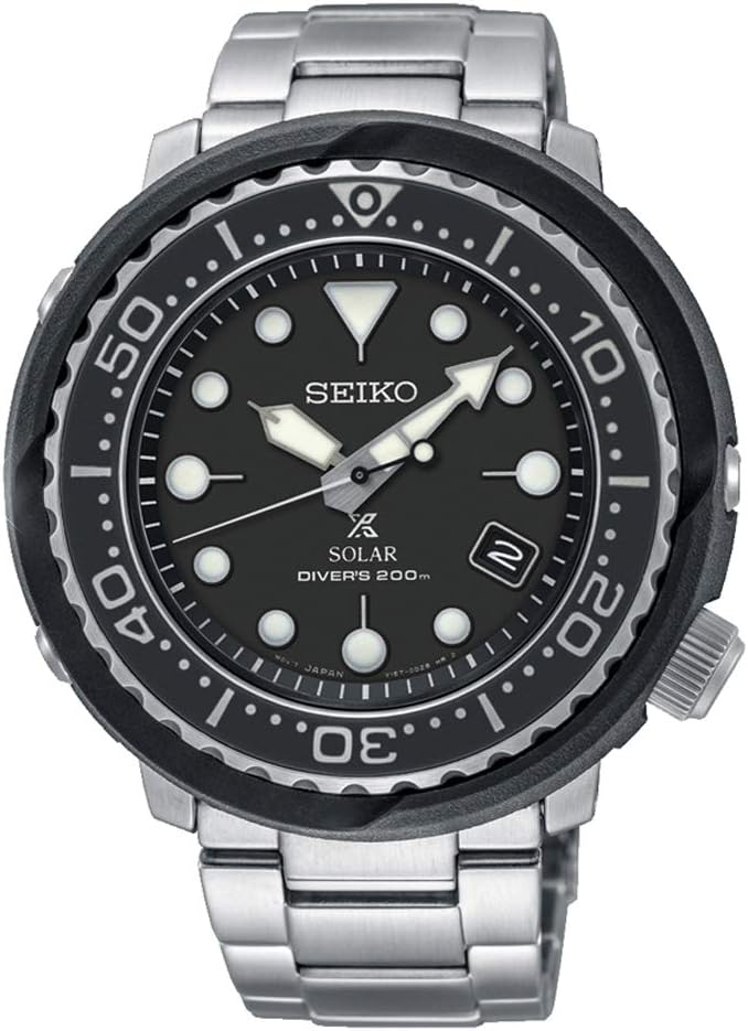 Die solarbetriebene Designer Uhr Seiko Prospex SNE497P1 Solar Tuna Diver für Herren mit schwarzem großen Zifferblatt 