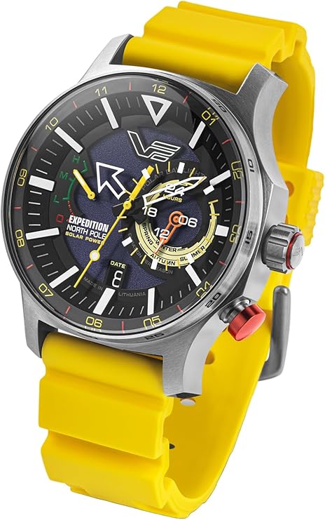 Die solarbetriebene Designer Uhr Vostok Europe Expedition North Pole Solar VS57-595A735 für Herren mit gelbem Silikonband