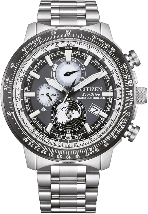 Die solarbetriebene Designer Uhr Citizen Promaster Geo Trekker BY3006-53H mit Funk für Herren mit dunkelgrauem Zifferblatt