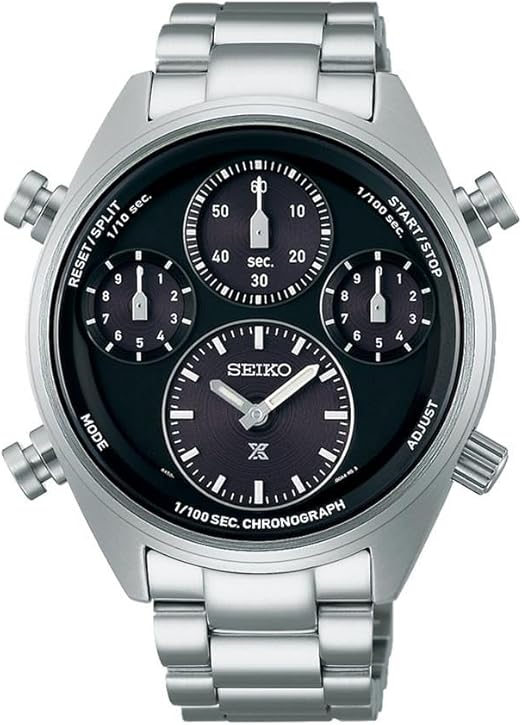 Die solarbetriebene Designer Uhr Seiko Prospex Speedtimer SFJ003P für Herren mit schwarzem Zifferblatt und vier Hilfszifferblättern