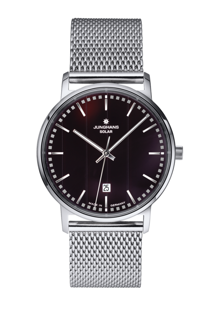 Die solarbetriebene Designer Uhr Junghans Milano 014/4061.44 für Herren mit schwarzem Zifferblatt