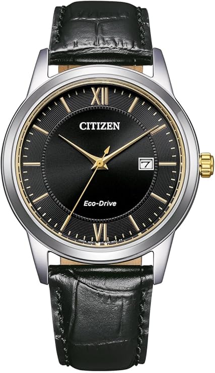 Die solarbetriebene Designer Uhr Citizen Eco-Drive AW1784-16E für Herren mit Krokoarmband und schwarzem Zifferblatt