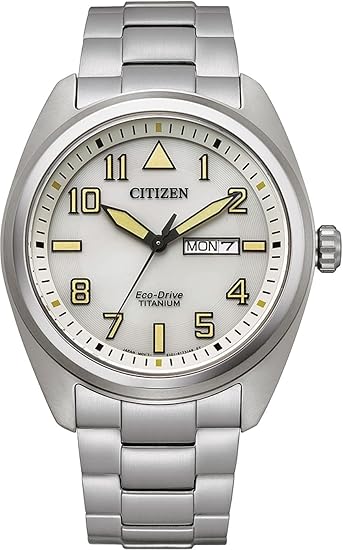 Die solarbetriebene Designer Uhr Citizen Super Titanium BM8560-88XE  für Herren mit weißem Zifferblatt