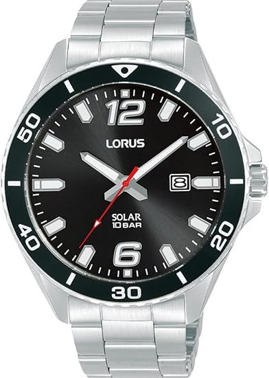 Die solarbetriebene Designer Uhr Lorus Sport RX359AX9 für Herren mit schwarzem Zifferblatt