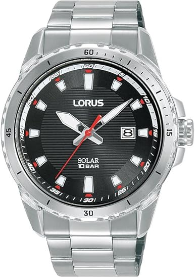 Die solarbetriebene Designer Uhr Lorus Sport RX367AX9 für Herren mit schwarzem Zifferblatt