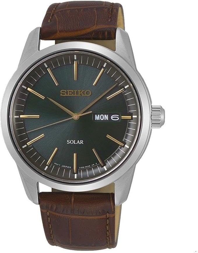 Die solarbetriebene Designer Uhr Seiko SNE529P1 für Herren mit braunem Lederarmband