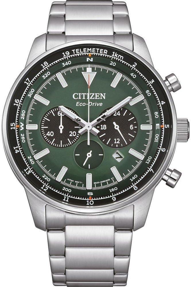 Die solarbetriebene Designer Uhr Citizen Eco-Drive Aviation CA4500-91X für Herren mit grünem Zifferblatt