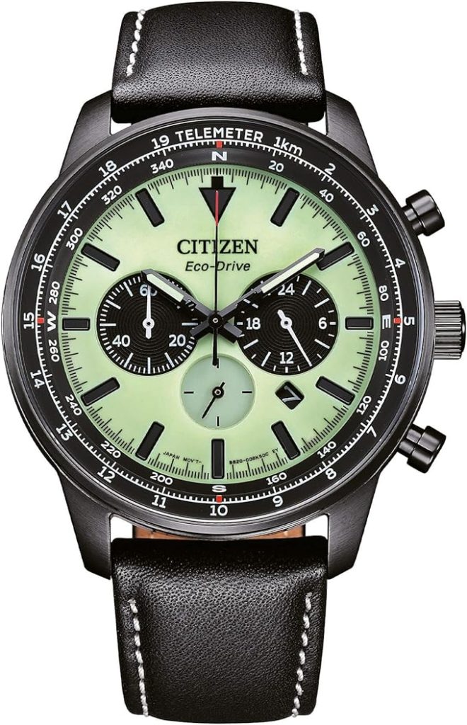 Die solarbetriebene Designer Uhr Citizen Eco-Drive CA4505-21X für Herren mit hellgrünem Zifferblatt