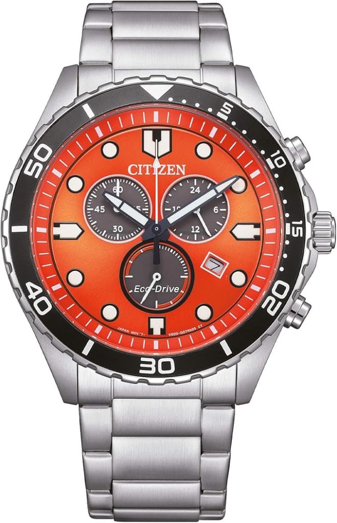 Die solarbetriebene Designer Uhr Citizen Eco-Drive Sport AT2560-84X für Herren mit orangenem Zifferblatt