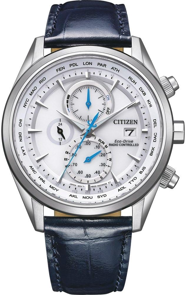 Die solarbetriebene Designer Uhr Citizen Eco-Drive AT8260-18A mit Funk für Herren und mit weißem Zifferblatt