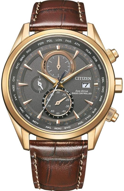 Die solarbetriebene Designer Uhr Citizen Eco-Drive AT8263-10H mit Funk für Herren mit dunkelgrauem Zifferblatt