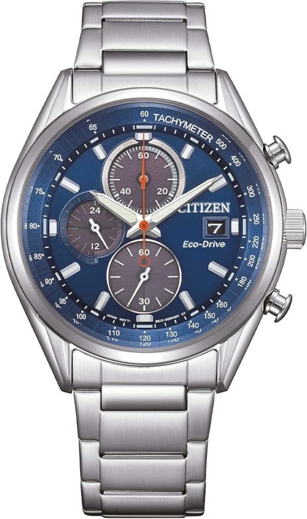 Die solarbetriebene Designer Uhr Citizen Eco-Drive CA0459-79L für Herren mit blauem Zifferblatt und drei dunkelgrauen Totalisatoren