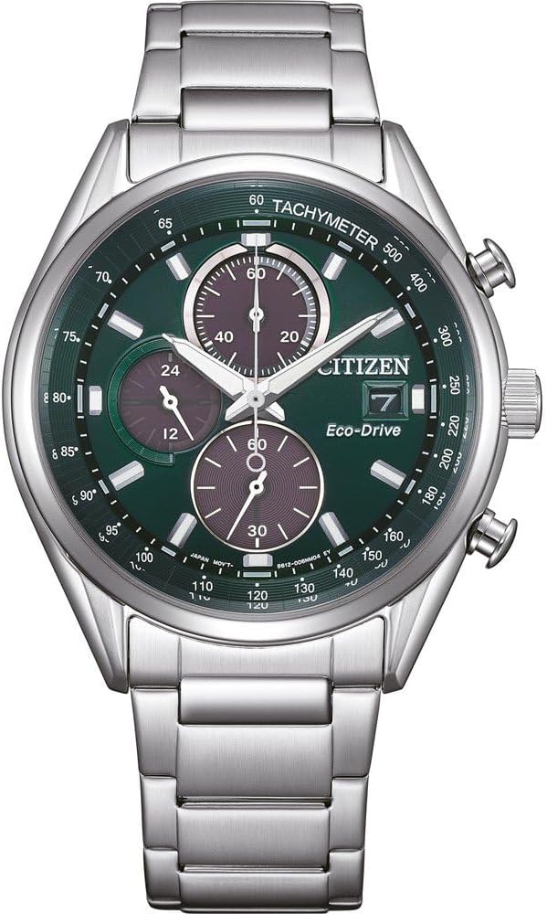 Die solarbetriebene Designer Uhr Citizen Eco-Drive CA0459-79X für Herren mit grünem Zifferblatt und drei dunkelgrauen Totalisatoren