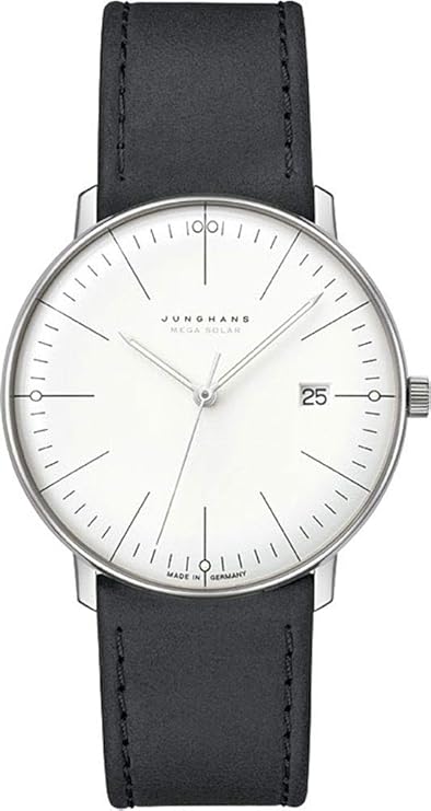 Die solarbetriebene Designer Uhr Junghans Max Bill Mega Solar 59/2020.02 für Herren mit weißem Zifferblatt