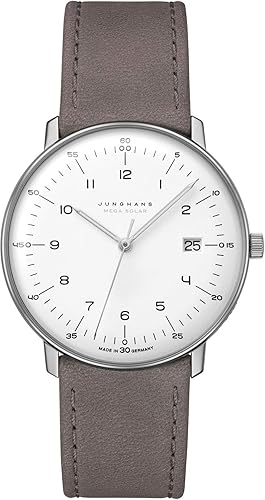 Die solarbetriebene Designer Uhr Junghans Max Bill Mega Solar Titan 59/2021.02 für Herren mit weißem Zifferblatt