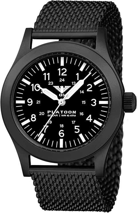 Die solarbetriebene Designer Uhr KHS Platoon Black Steel Solar KHS.PLABSS.MB für Herren mit schwarzem Zifferblatt