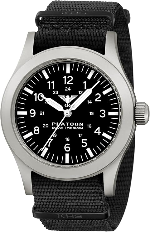 Die solarbetriebene Designer Uhr KHS Platoon Steel Solar KHS.PLASS.NB für Herren mit schwarzem Zifferblatt