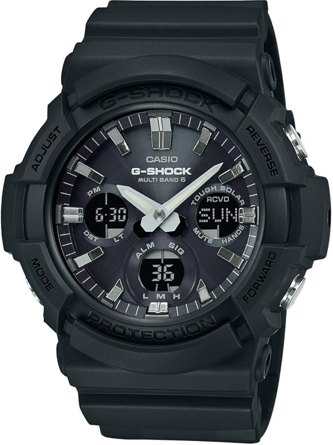 Die solarbetriebene Designer Uhr Casio G-Shock Classic GAW-100B-1AER mit Funk für Herren mit schwarzem Zifferblatt