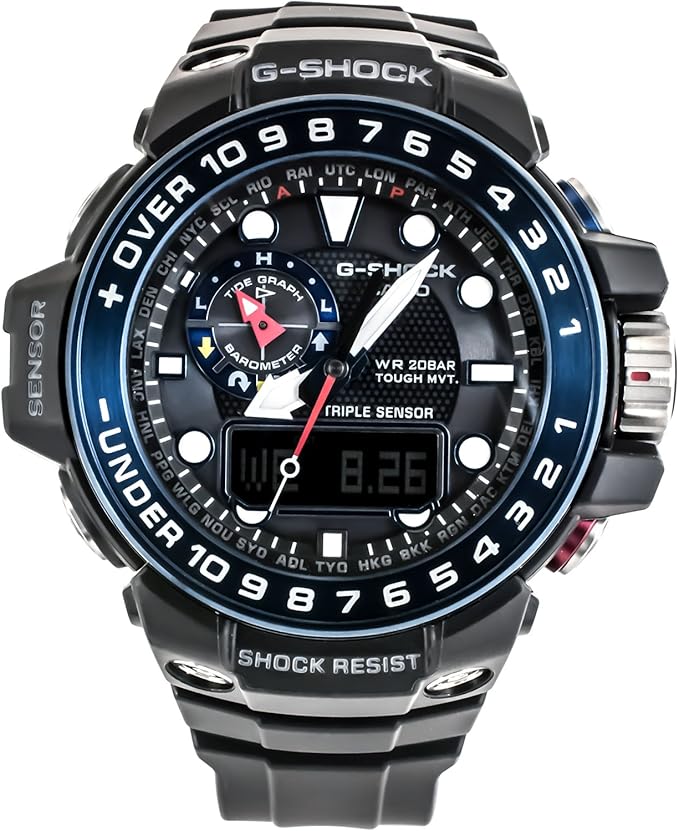 Die solarbetriebene Designer Uhr Casio G-Shock GWN-1000B-1BER Gulfmaster für Herren mit schwarzem Zifferblatt