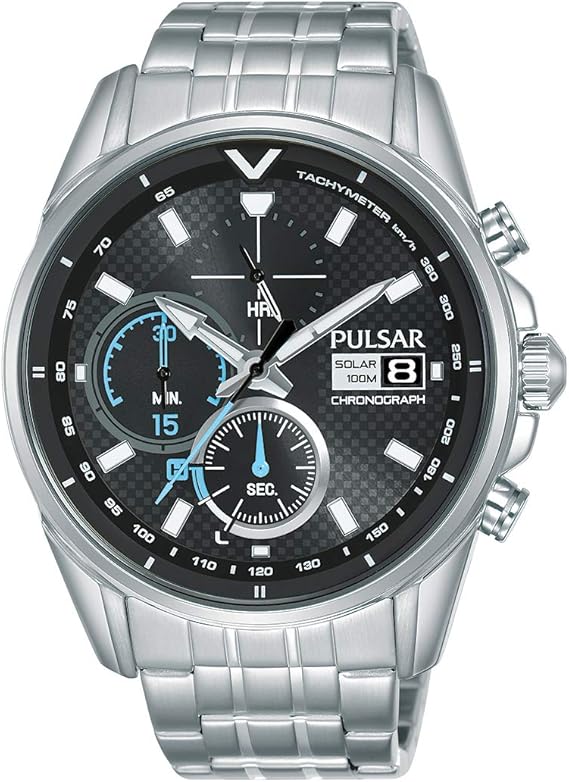 Die solarbetriebene Designer Uhr Pulsar Rally PZ6025X1 für Herren mit schwarzem Zifferblatt