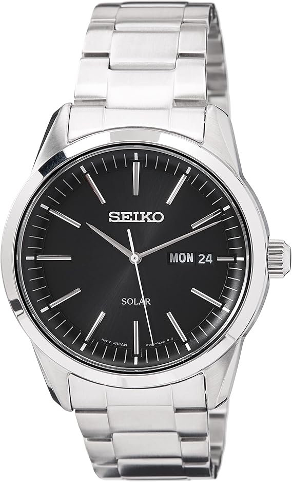 Die solarbetriebene Designer Uhr Seiko Klassik SNE527P1 für Herren mit schwarzem Zifferblatt