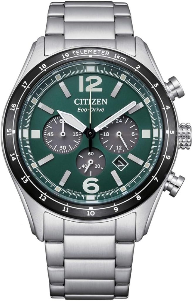 Die solarbetriebene Designer Uhr Citizen Chrono Aviation CA4654-55X für Herren mit grünem Zifferblatt