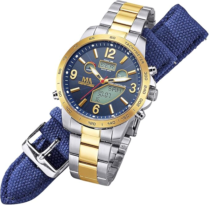 Die solarbetriebene Designer Uhr Meister Anker Solar 490000160 für Herren mit blauem Zifferblatt