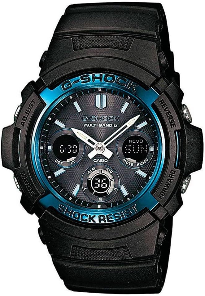Die solarbetriebene Designer Uhr Casio G-Shock AWG-M100A-1AER mit Funk für Herren mit schwarzem Zifferblatt