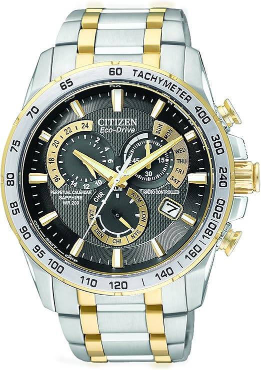 Die solarbetriebene Designer Uhr Citizen AT4004-52E Chrono Perpetual für Herren mit schwarzem Zifferblatt
