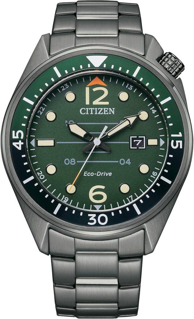 Die solarbetriebene Designer Uhr Citizen Seaplane AW1717-81X für Herren mit grünem Zifferblatt