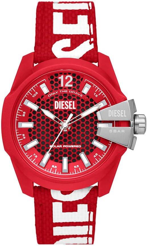 Die solarbetriebene Designer Uhr Diesel Baby Chief DZ4619 für Herren mit rotem Zifferblatt