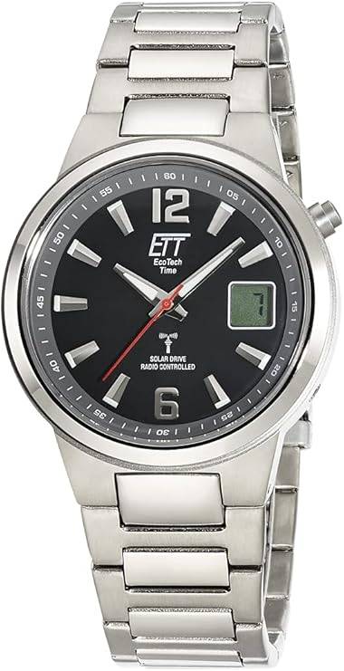 Die solarbetriebene Designer Uhr Ett Eco Tech Time EGT-11465-51M Everest II mit Funk für Herren mit schwarzem Zifferblatt