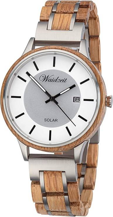 Die solarbetriebene Designer Uhr Waidzeit Barrique SLB02W für Herren mit weiß-grauem Zifferblatt