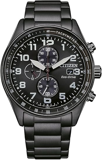 Die solarbetriebene Designer Uhr Citizen Eco-Drive CA0775-79E für Herren mit schwarzem Zifferblatt und drei Totalisatoren