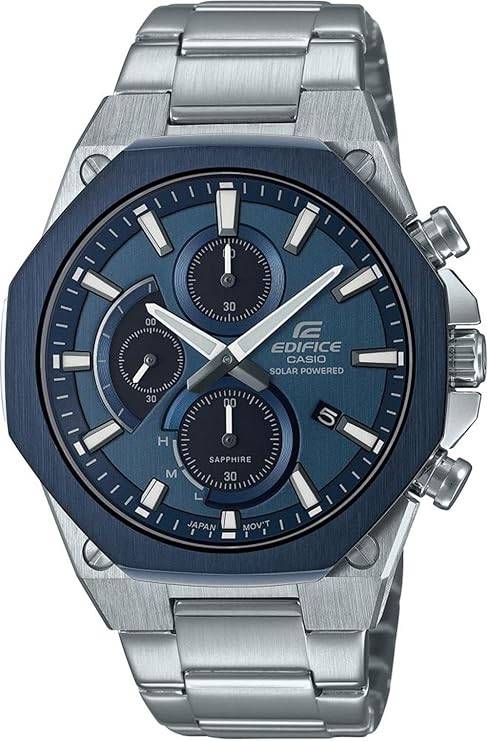 Die solarbetriebene Designer Uhr Casio EFS-S570DB-2AUEF Slim Line für Herren mit dunkelblauem Zifferblatt