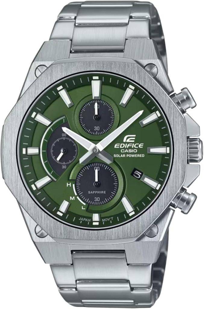Die solarbetriebene Designer Uhr Casio Edifice EFS-S570D-3AUEF Slim Line für Herren mit grünem Zifferblatt