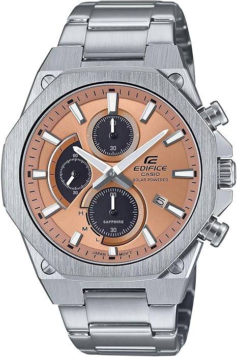 Die solarbetriebene Designer Uhr Casio Edifice EFS-S570D-5AUEF Slim Line für Herren mit hellbraunem Zifferblatt