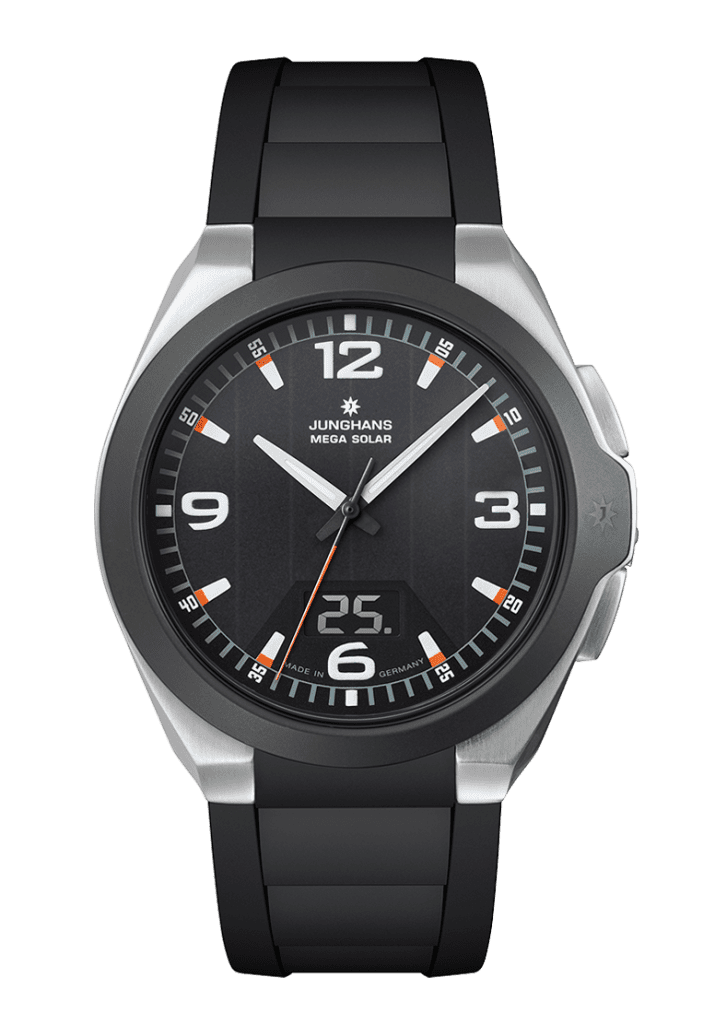 Die solarbetriebene Designer Uhr Junghans Spektrum Mega Solar 18/1526.00 für Herren mit schwarzem Zifferblatt